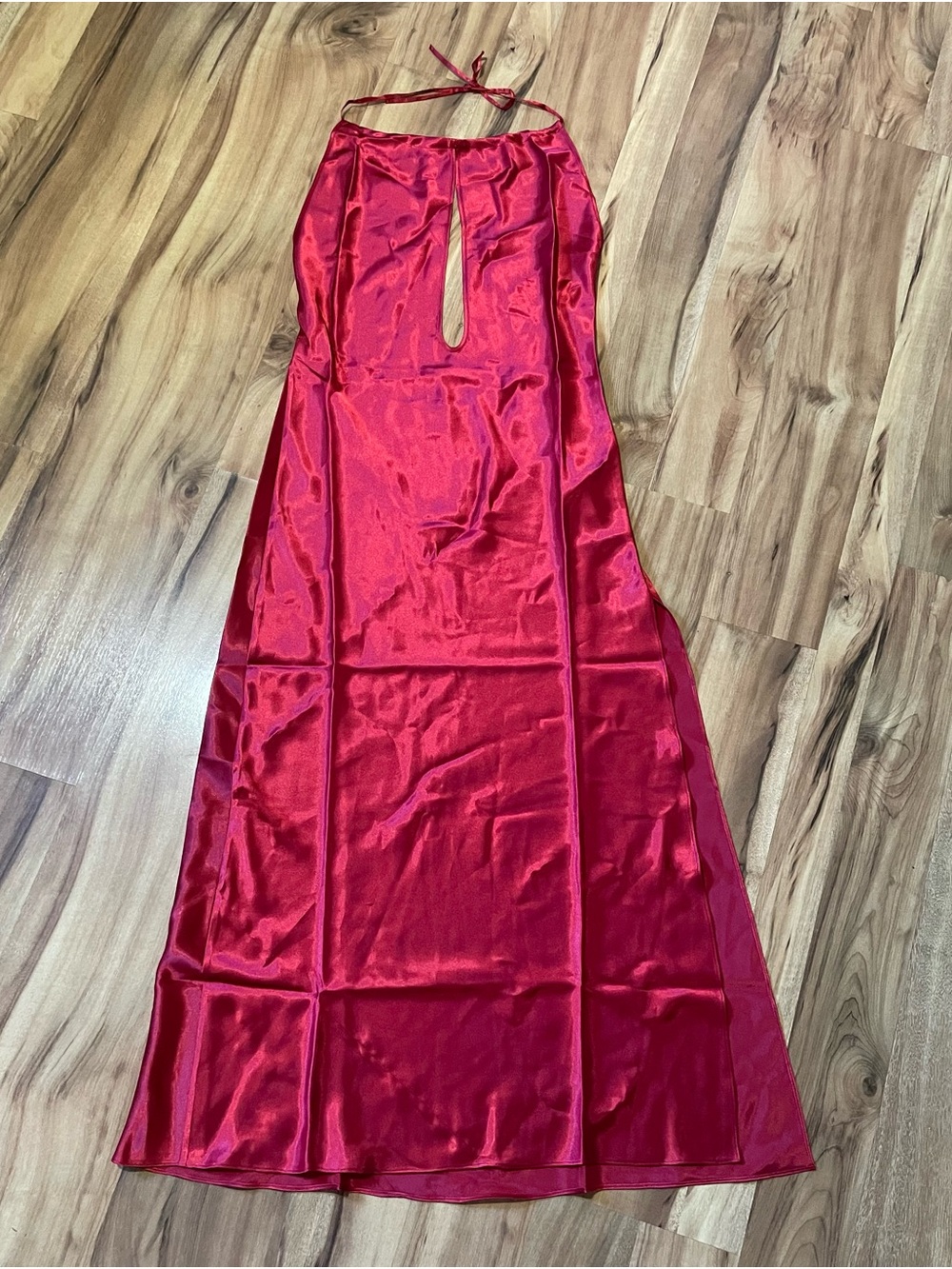 Vintage 2000 Victoria’s Secret Red Satin Halter Keyhole Dress Y2K